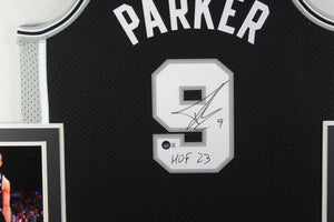 Tony Parker Autographed San Antonio Spurs Signed Mitchell and Ness Swingman Basketball Framed Jersey Hall of Fame HOF 23 Beckett Witness Authenticated-Powers Sports Memorabilia