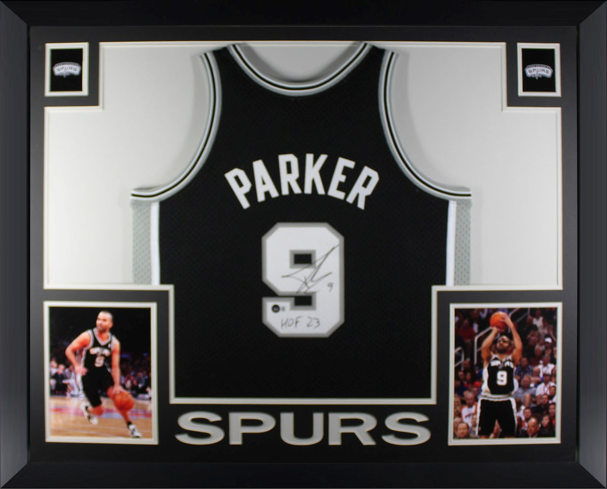 Tony Parker Autographed San Antonio Spurs Signed Mitchell and Ness Swingman Basketball Framed Jersey Hall of Fame HOF 23 Beckett Witness Authenticated-Powers Sports Memorabilia