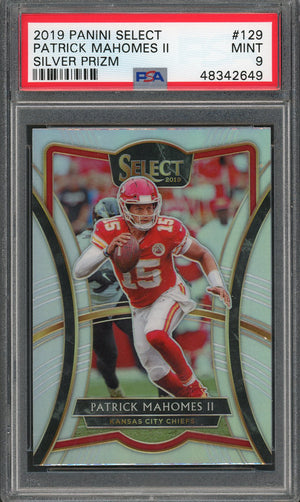 Patrick Mahomes 2019 Panini Select Silver Prizm Football Card #129 PSA 9 MINT