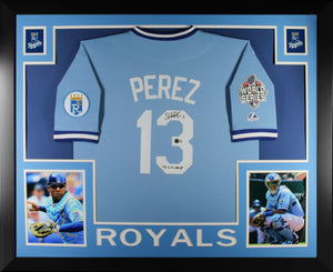 Salvador Perez Autographed Kansas City Royals 2015 World Series MVP Signed Majestic Baseball Framed Jersey Beckett COA A-Powers Sports Memorabilia