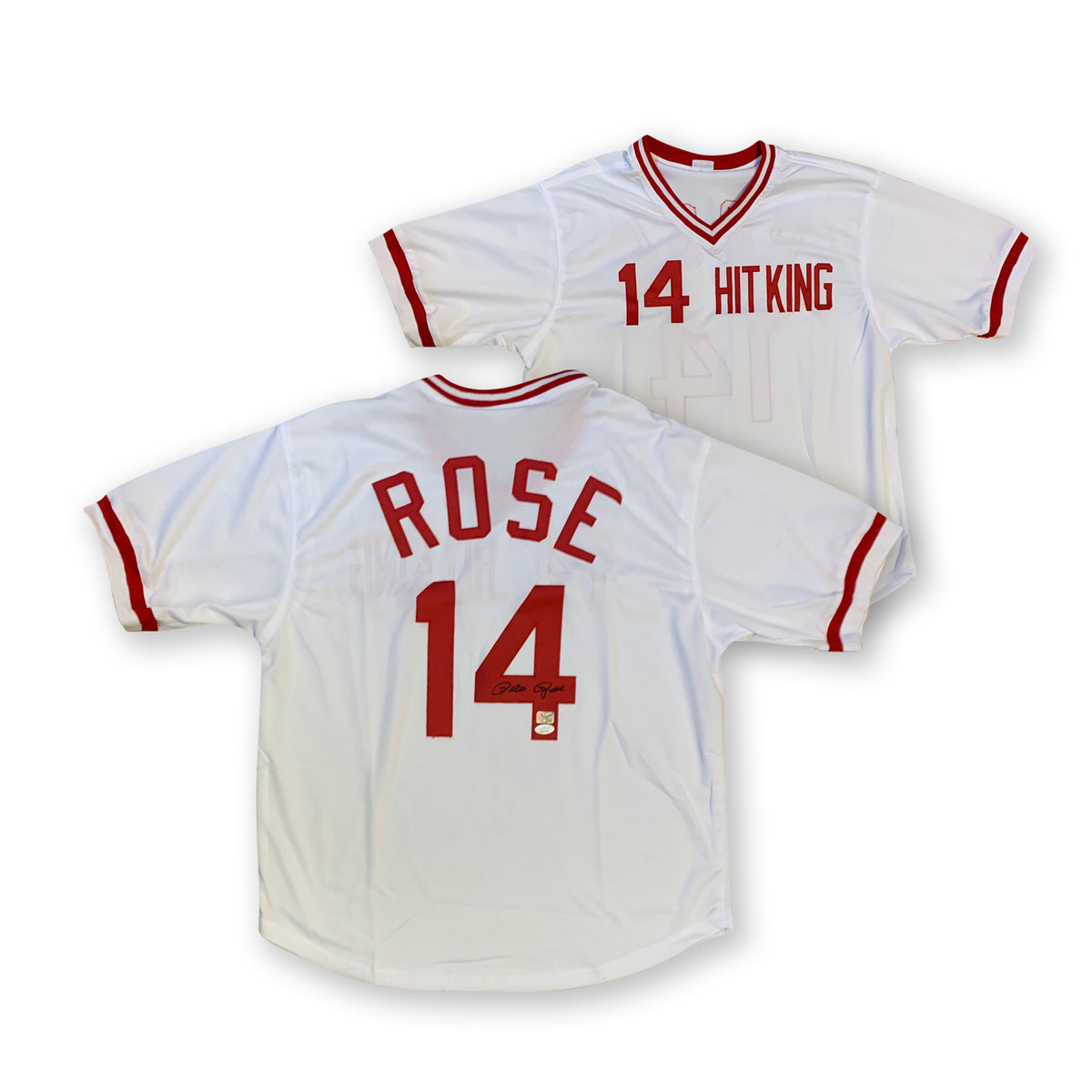Pete Rose Autographed Cincinnati Signed Custom Baseball Jersey HIT KING JSA COA-Powers Sports Memorabilia