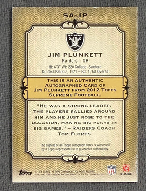 Jim Plunkett 2012 Topps Supreme Signed Football Card #SA-JP Auto 39/46-Powers Sports Memorabilia