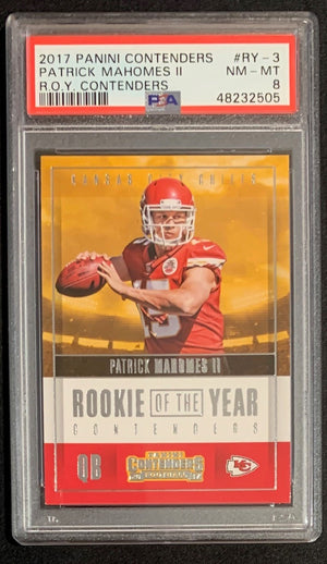 Patrick Mahomes 2017 Panini Contenders Football Rookie Card #RY-3 Graded PSA 8