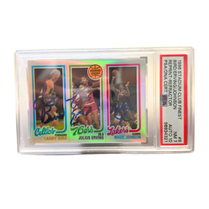 Larry Bird, Julius Erving & Magic Johnson Signed 1996 Topps Reprint Refractor Rookie Card - PSA NM-7 Auto 10-Powers Sports Memorabilia