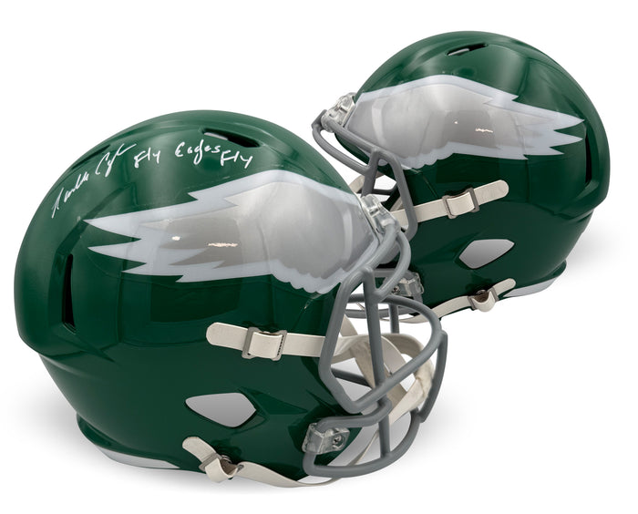Randall Cunningham Autographed Philadelphia Eagles Signed Football Full Size Replica Helmet FLY EAGLES FLY Beckett COA-Powers Sports Memorabilia