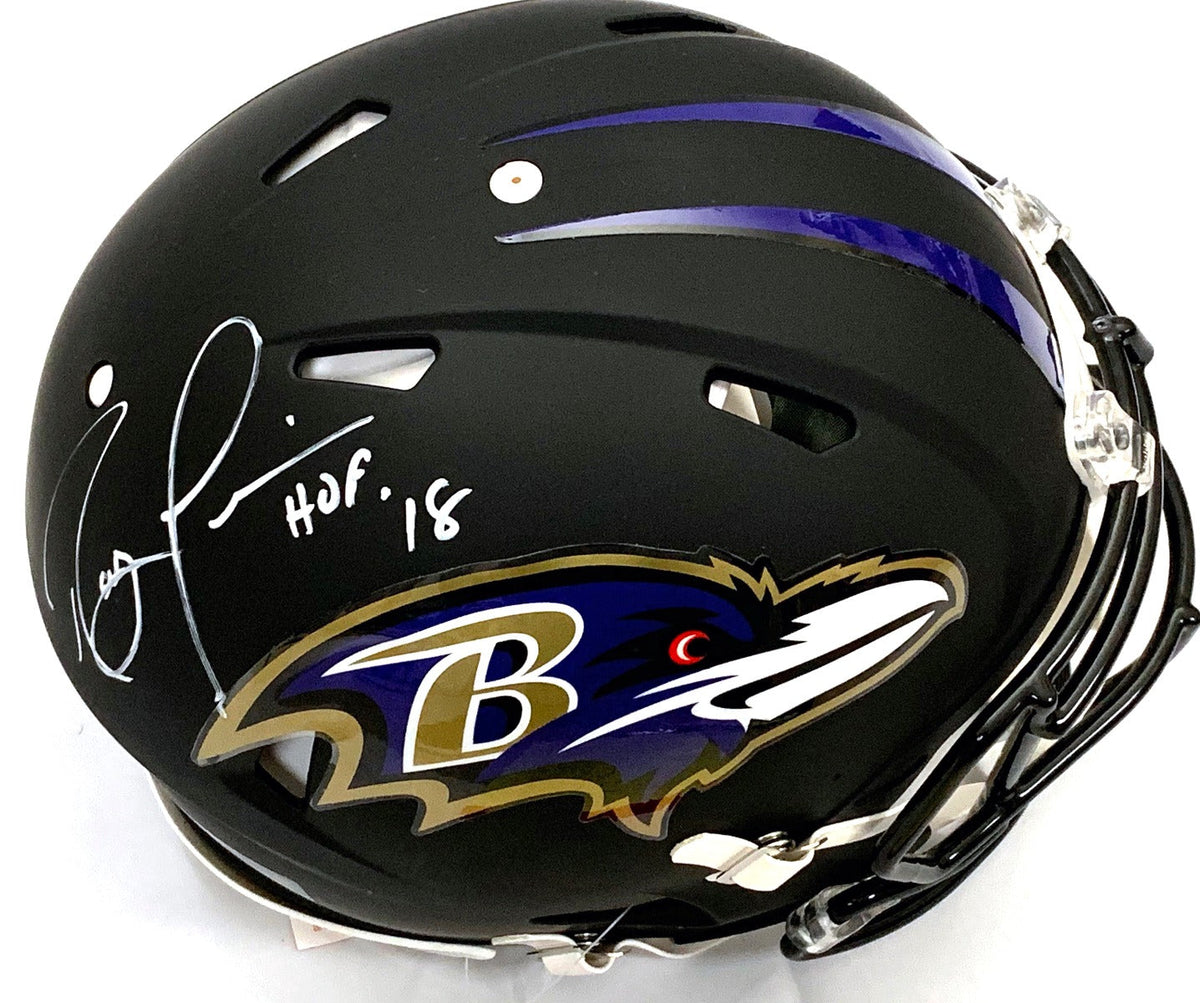 Ray Lewis Autographed Baltimore Ravens Riddell Matte Black Speed Replica Helmet W/HOF 18 Beckett Witness-Powers Sports Memorabilia