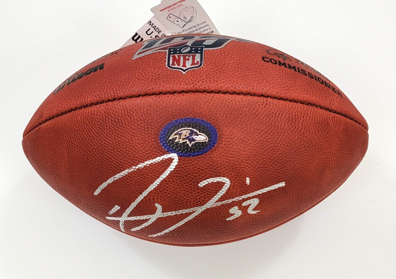 Ray Lewis Signed Baltimore Ravens Logo NFL 100 Game Football Beckett Witness-Powers Sports Memorabilia