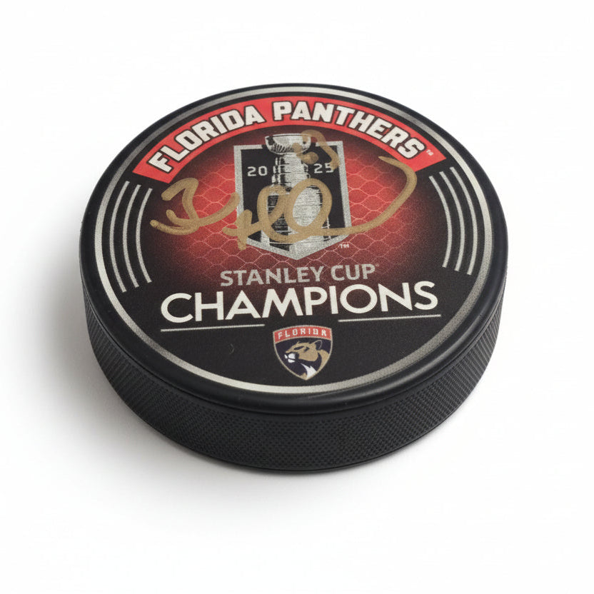 Brad Marchand Florida Panthers Stanley Cup Champions Logo Puck-Powers Sports Memorabilia