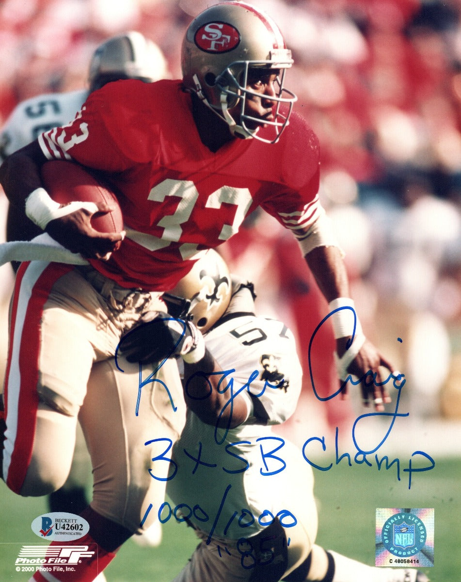 Roger Craig Autographed San Francisco 49ers 8x10 Photo W/ 3X SB Champ 1000/1000 "85" Beckett Authenticated-Powers Sports Memorabilia