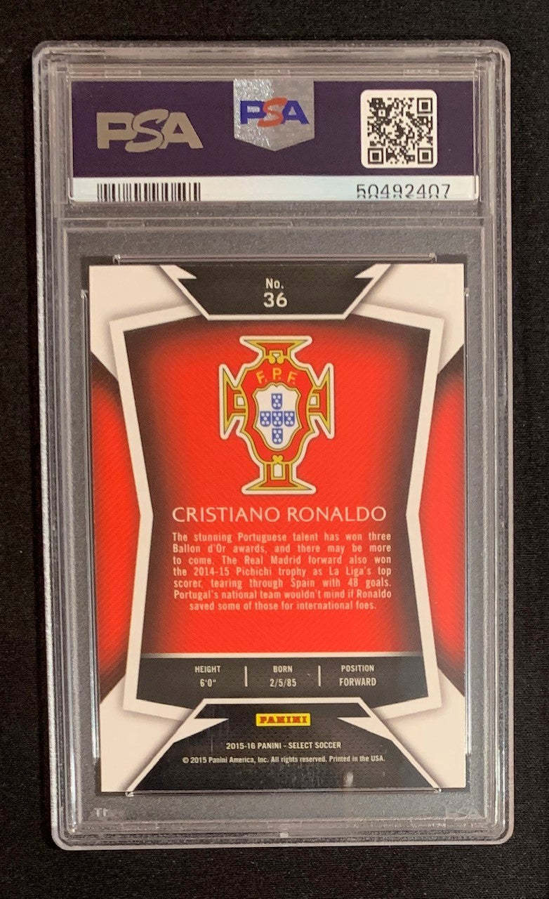 Cristiano Ronaldo 2015 Panini Select Soccer Card #36 Graded PSA 10-Powers Sports Memorabilia