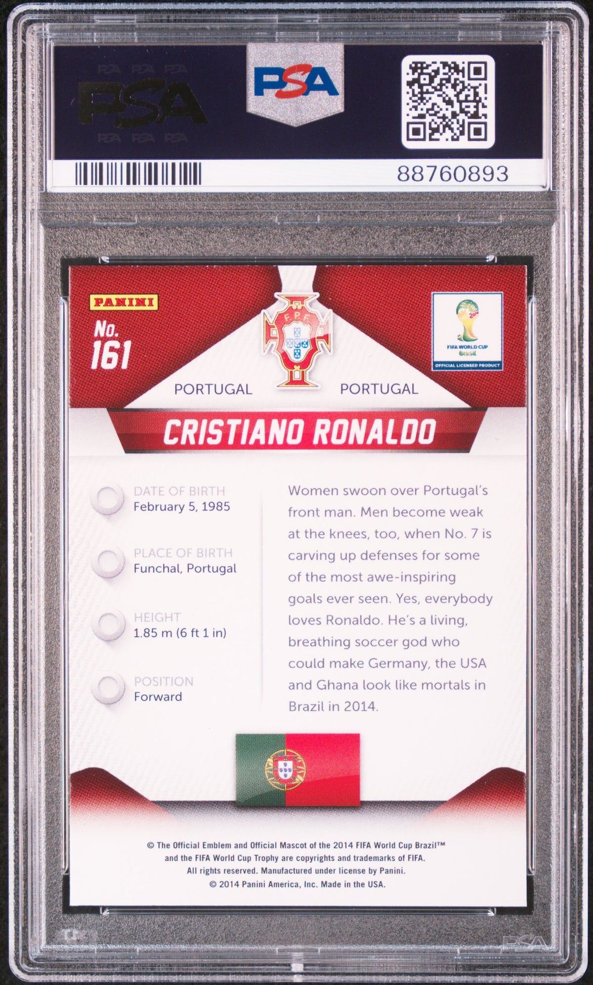 Cristiano Ronaldo 2014 Panini Prizm World Cup Card #161 PSA 9-Powers Sports Memorabilia