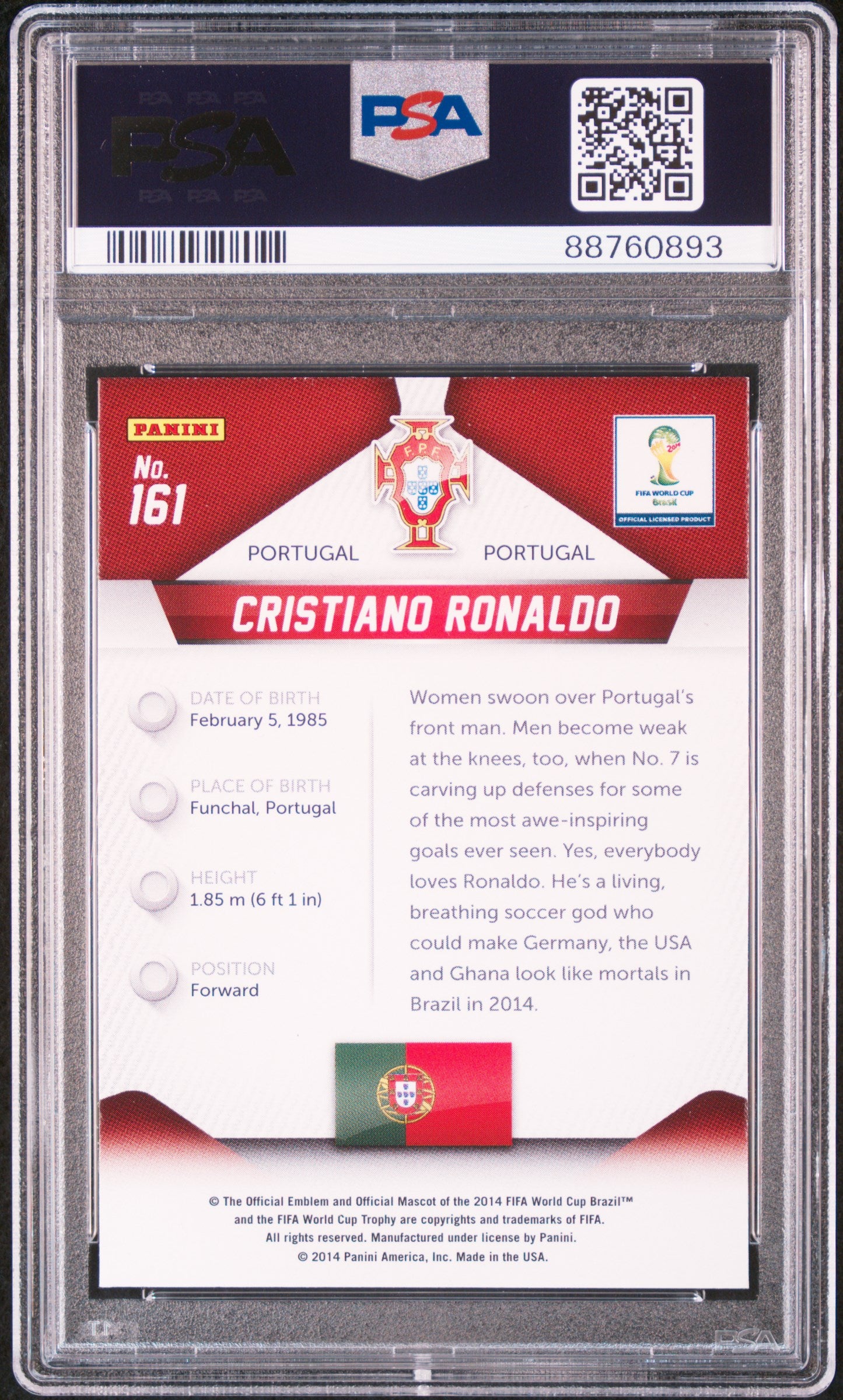 Cristiano Ronaldo 2014 Panini Prizm World Cup Card #161 PSA 9-Powers Sports Memorabilia