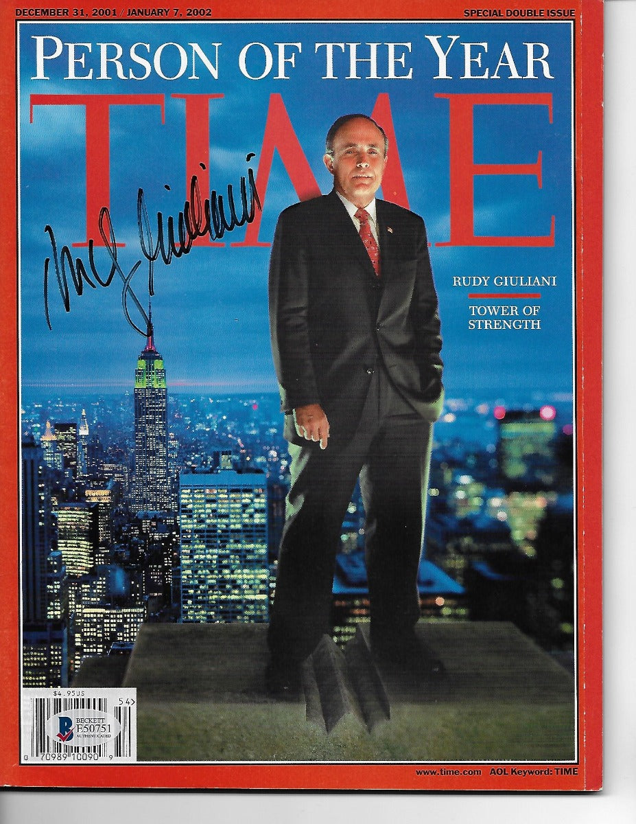 Rudy Giuliani Autographed Person of The Year Time Magazine Beckett Authenticated-Powers Sports Memorabilia