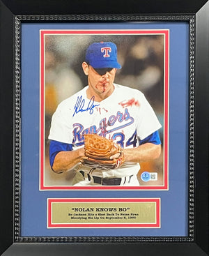 Nolan Ryan Autographed Texas Rangers Signed Framed 8x10 Baseball Photo Bo Jackson Bloody Beckett COA-Powers Sports Memorabilia