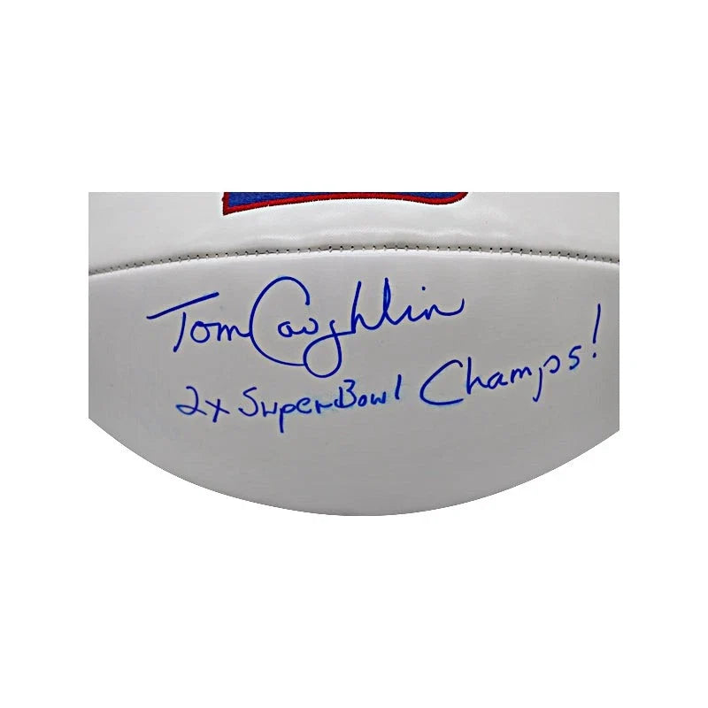 Tom Coughlin New York Giants Signed White Panel Football Inscribed "2x Super Bowl Champs"-Powers Sports Memorabilia