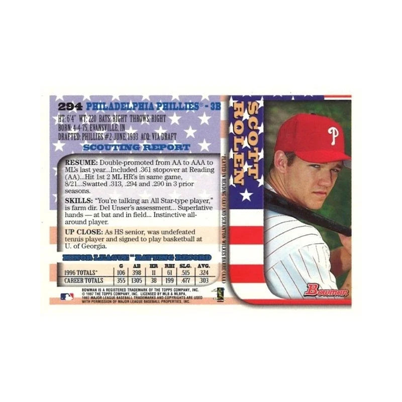 1997 Bowman Scott Rolen International Autograph-Powers Sports Memorabilia