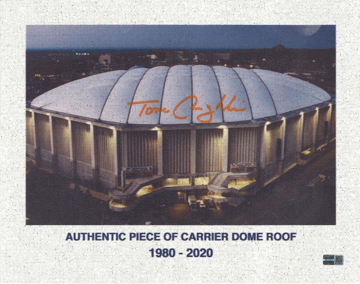 Tom Coughlin Syracuse University Signed 11x14 Authentic Piece of Dome w/Dome Image-Powers Sports Memorabilia