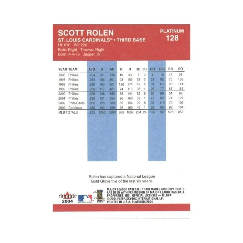 2004 Fleer Platinum Scott Rolen Autograph-Powers Sports Memorabilia