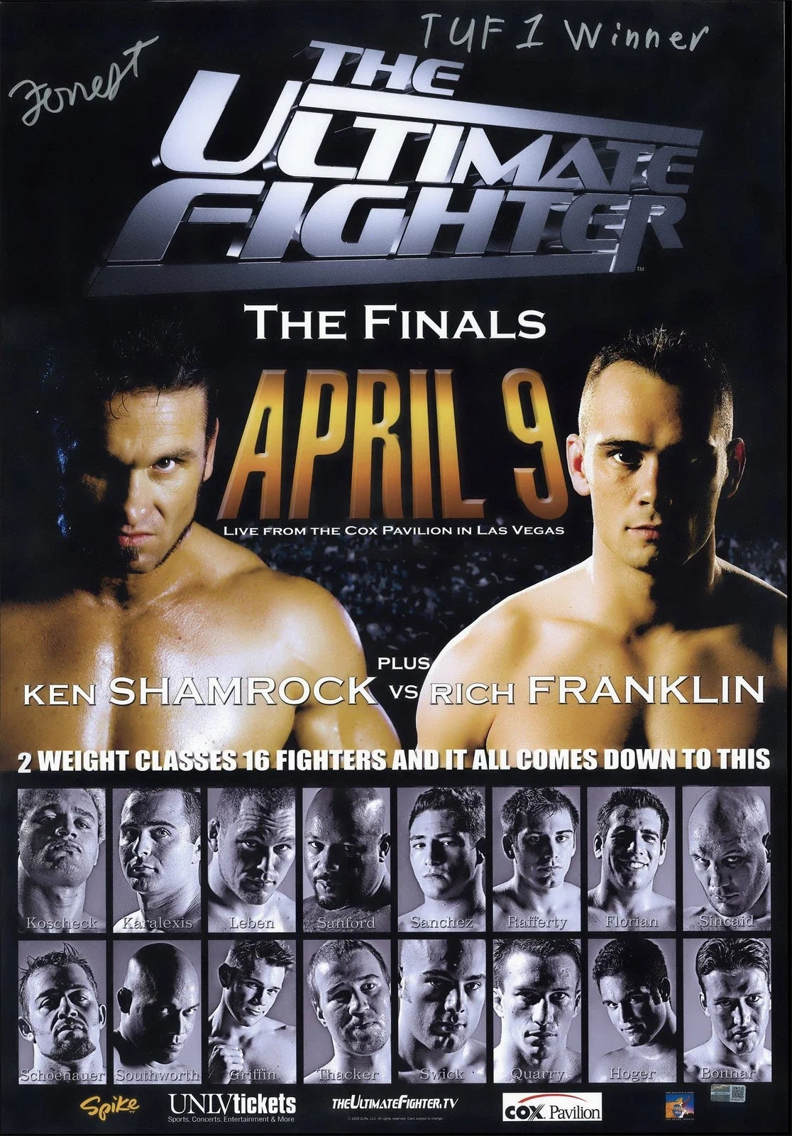 Forrest Griffin Signed 18x26 UFC Tuf 1 Finale Replica Fight Poster-Powers Sports Memorabilia