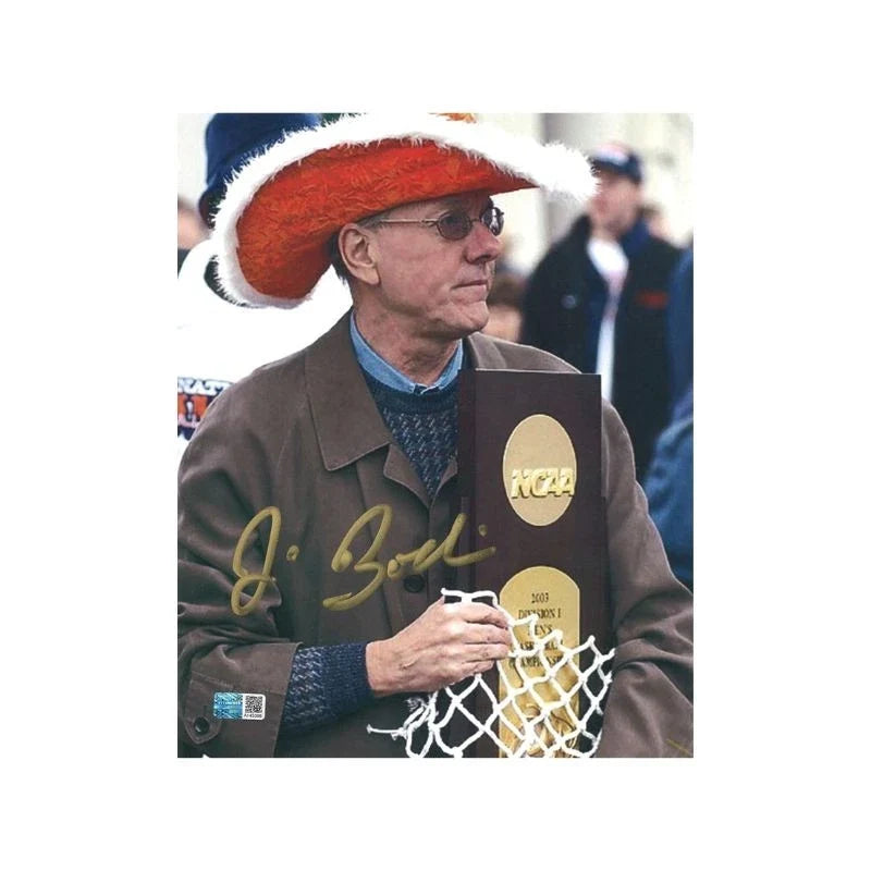 Jim Boeheim Syracuse University Signed 8x10 Photo Wearing Orange Cowboy Hat after 2003 NCAA Title-Powers Sports Memorabilia
