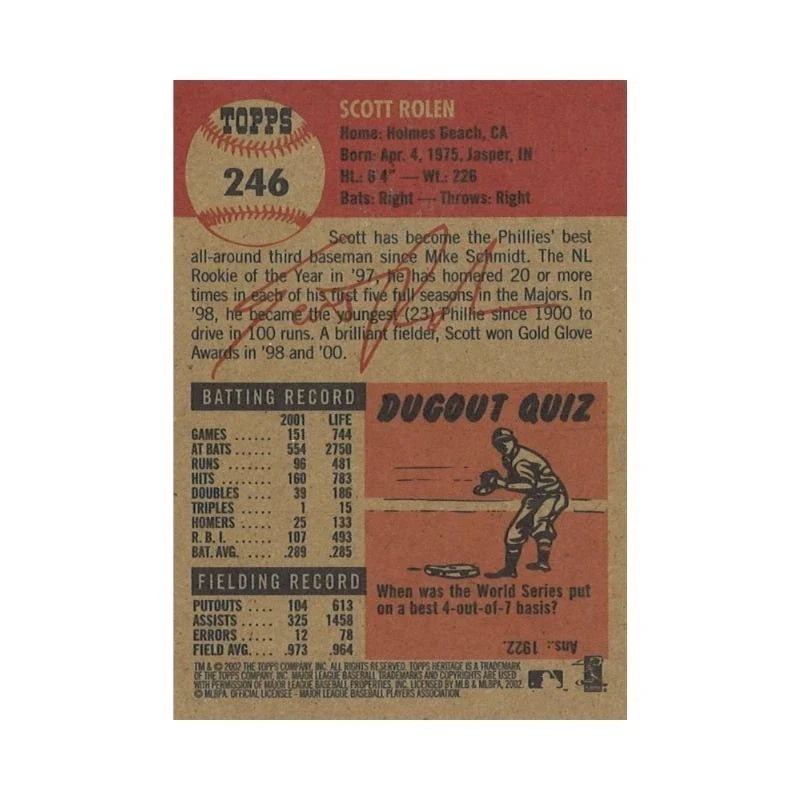 2002 Topps Heritage Scott Rolen Autograph