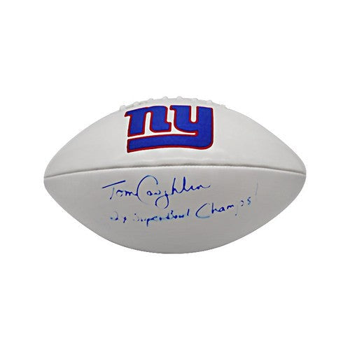 Tom Coughlin New York Giants Signed White Panel Football Inscribed "2x Super Bowl Champs"-Powers Sports Memorabilia