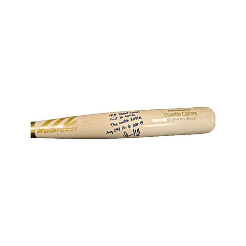 Oswaldo Cabrera New York Yankees Signed 4 Inscription Stat Game Model Marucci Bat-Powers Sports Memorabilia