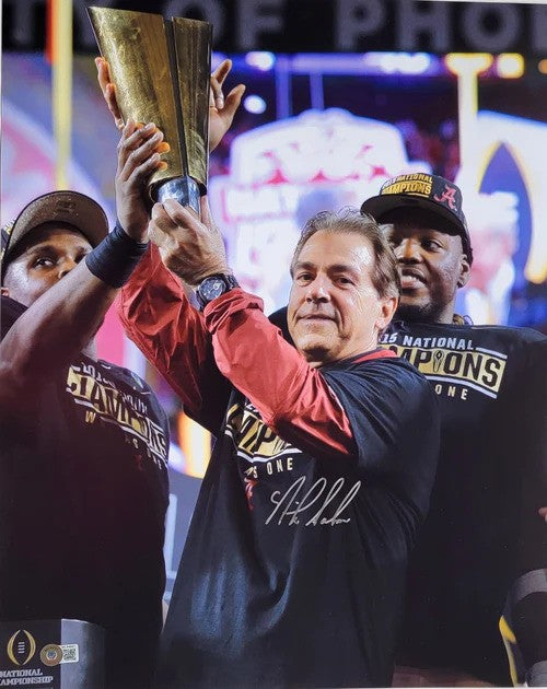 Nick Saban Autographed Alabama Crimson Tide National Champion 11x14 Photo Beckett Witnessed-Powers Sports Memorabilia