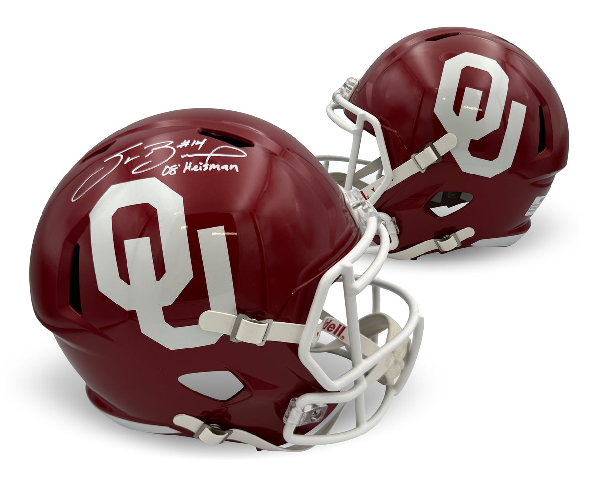 Sam Bradford Autographed Oklahoma Sooners 2008 Heisman Trophy Winner Signed Full Size Replica Football Helmet Beckett COA-Powers Sports Memorabilia