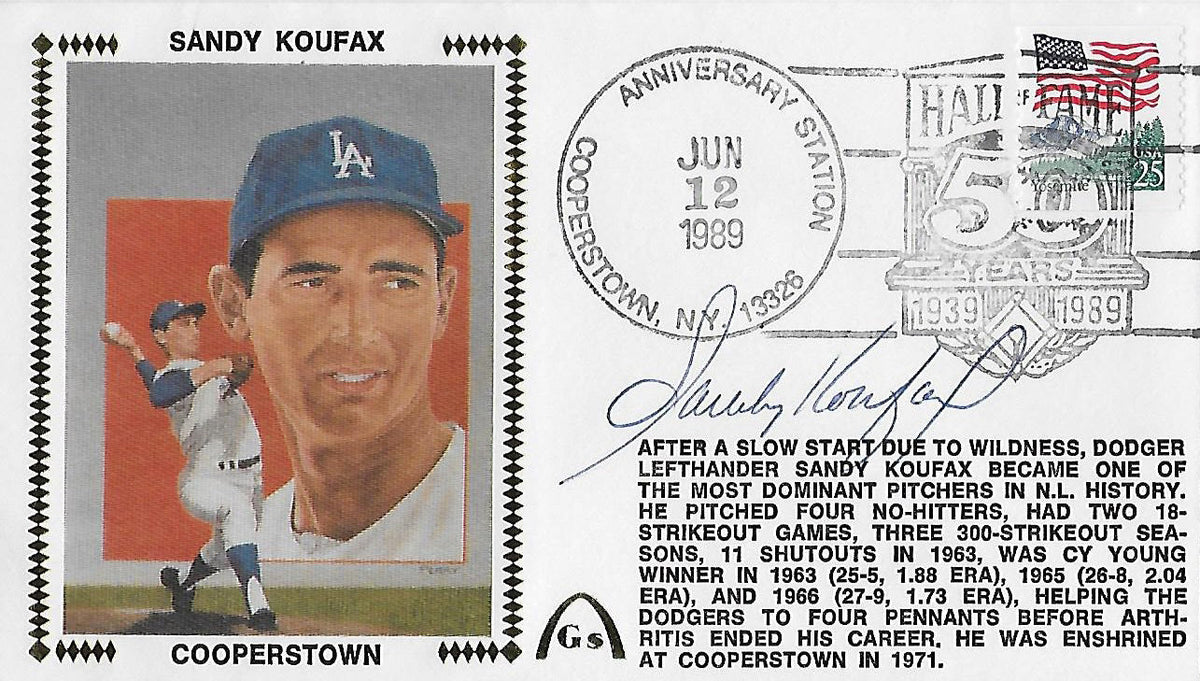 Sandy Koufax Autographed Los Angeles Dodgers Hall Of Fame Cache JSA Authenticated-Powers Sports Memorabilia