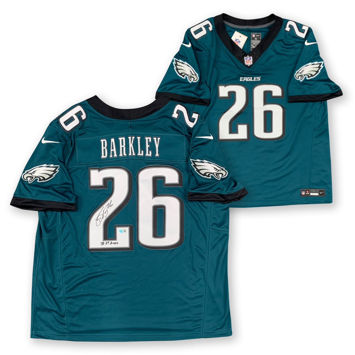 Saquon Barkley Autographed Philadelphia Eagles Super Bowl 59 Champs Signed Nike Limited Football Jersey Beckett COA B-Powers Sports Memorabilia