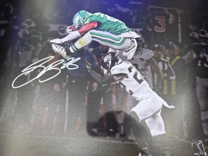 Saquon Barkley Autographed Philadelphia Eagles Reverse Hurdle Signed 16x20 Football Photo Beckett Authenticated COA Silver-Powers Sports Memorabilia