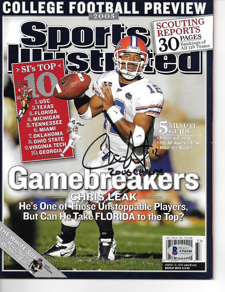 Chris Leak Autographed Florida Gators 2006 National Champions Sports Illustrated 8/15/05 W/ 06 Champs Beckett Authenticated-Powers Sports Memorabilia