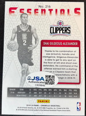 Shai Gilgeous Alexander 2018-19 Panini Chronicles Essentials Signed Basketball Rookie Card #216 JSA Authenticated Auto Cert #CK09846-Powers Sports Memorabilia