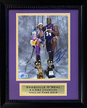 Shaquille O'Neal Autographed Los Angeles Lakers Signed Basketball 8x10 Framed Photo With Young Kobe Bryant Beckett COA-Powers Sports Memorabilia