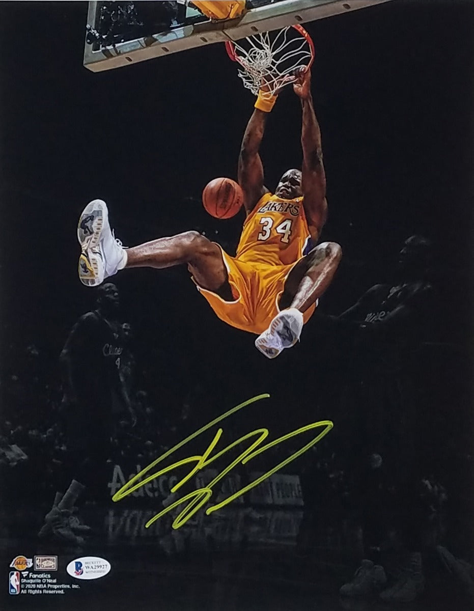 Shaquille O'Neal Autographed Los Angeles Lakers Spotlight 11x14 Photo Beckett Witnessed-Powers Sports Memorabilia