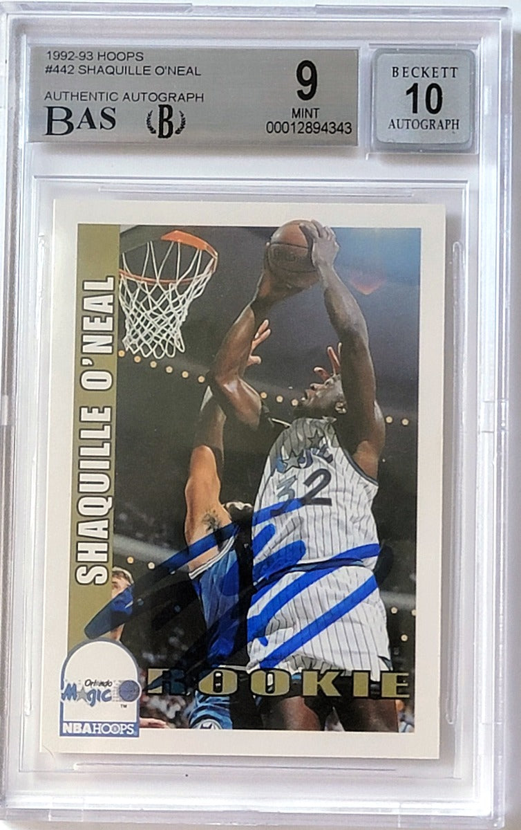 Shaquille O'Neal Autographed Orlando Magic Encapsulated 1992 NBA Hoops #442 Rookie Trading Card Beckett GRADED Mint 9 AUTO 10-Powers Sports Memorabilia