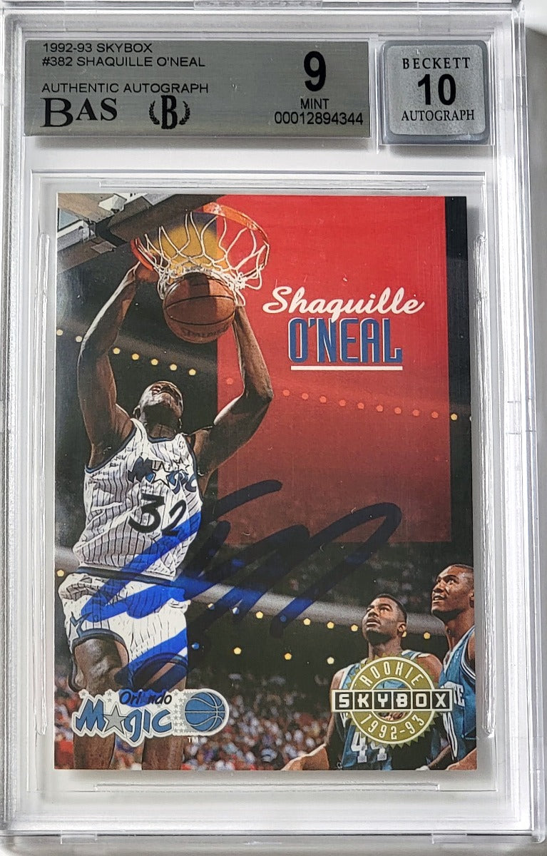 Shaquille O'Neal Autographed Orlando Magic Encapsulated 1992 Sky Box #382 Rookie Card GRADED Mint 9 AUTO 10 Beckett Authenticated-Powers Sports Memorabilia