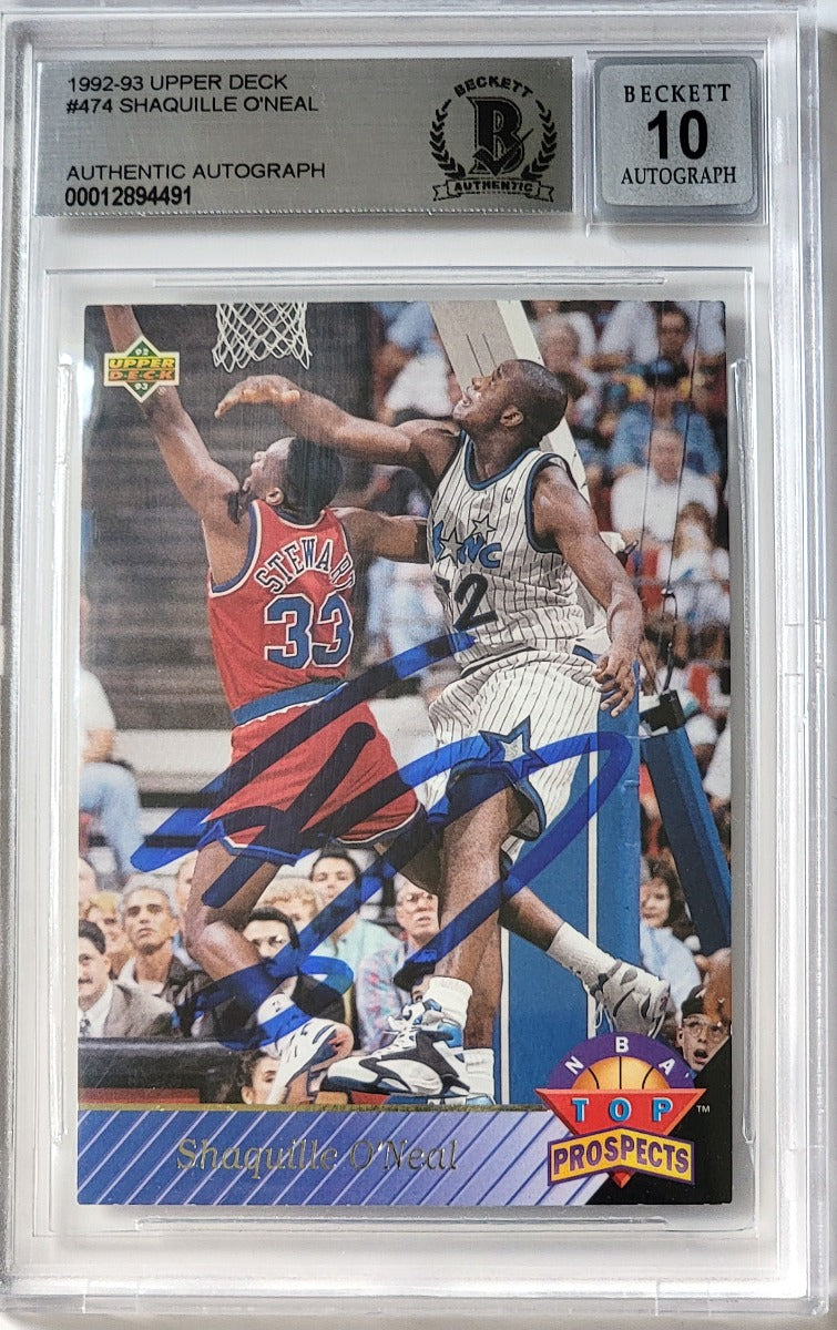 Shaquille O'Neal Autographed Orlando Magic Encapsulated 1992 Upper Deck #474 Rookie Trading Card GRADED AUTO 10 Beckett Authenticated-Powers Sports Memorabilia