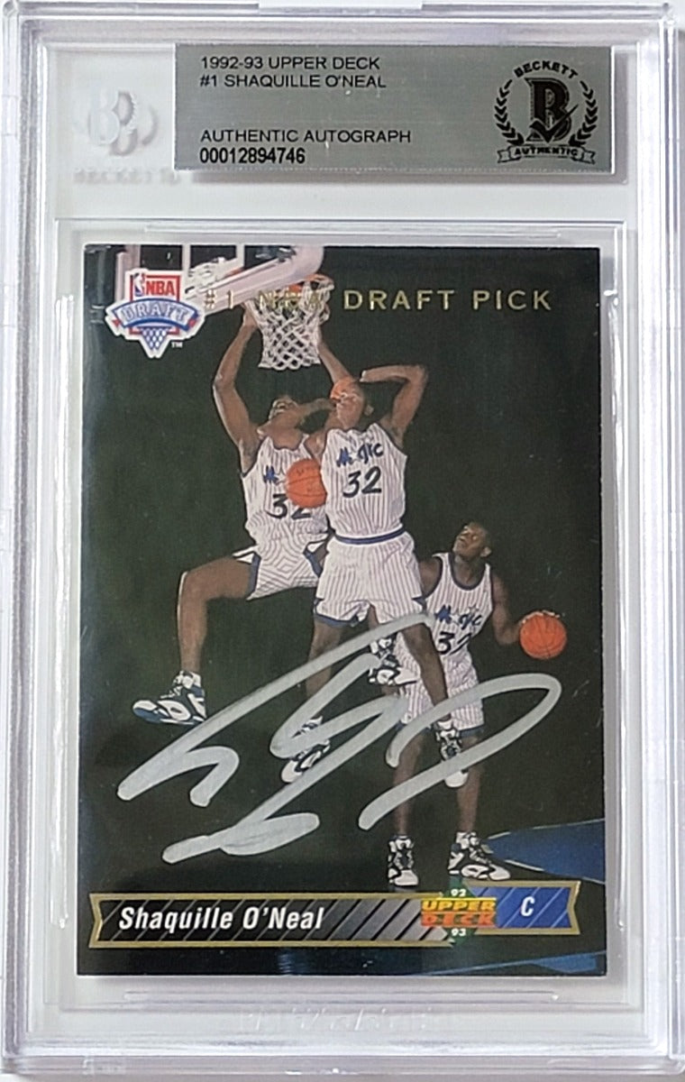 Shaquille O'Neal Autographed Orlando Magic Encapsulated 1992 Upper Deck #1 Rookie Trading Card Beckett AUTHENTIC AUTO-Powers Sports Memorabilia