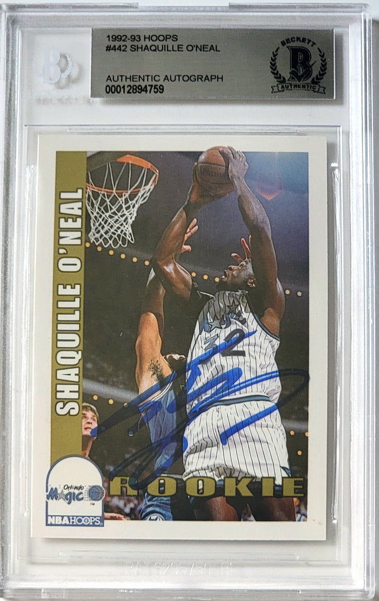 Shaquille O'Neal Autographed Orlando Magic Encapsulated 1992 NBA Hoops #442 Rookie Card Beckett AUTHENTIC AUTO-Powers Sports Memorabilia