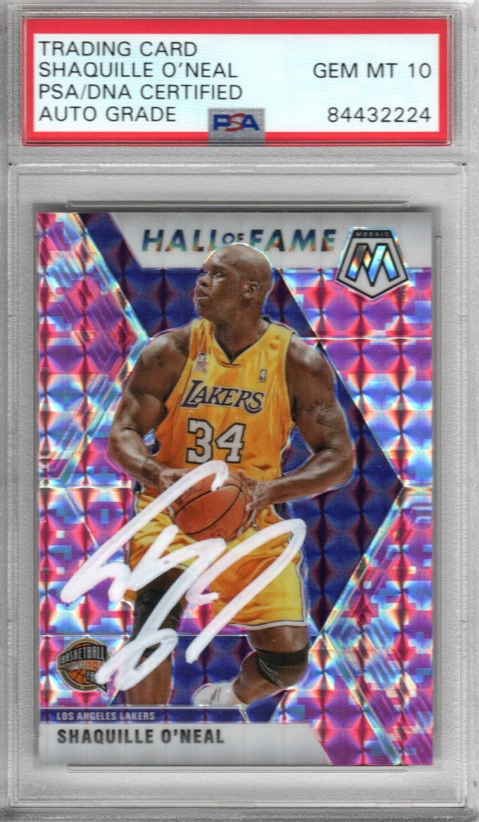 Shaquille O'Neal Autographed Lakers Encapsulated 2019-20 No. 281 Panini Mosaic Hall of Fame Trading Card PSA GEM MT 10 84432224-Powers Sports Memorabilia