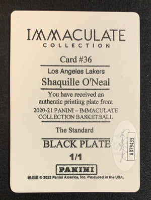 Shaquille O’Neal 2020 Panini Immaculate Signed Printing Plate Card Auto JSA 1/1-Powers Sports Memorabilia