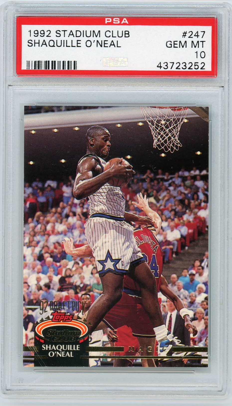 Shaquille O&#39;Neal 1992 Stadium Club Basketball Rookie Card RC #247 Graded PSA 10 GEM MINT-Powers Sports Memorabilia