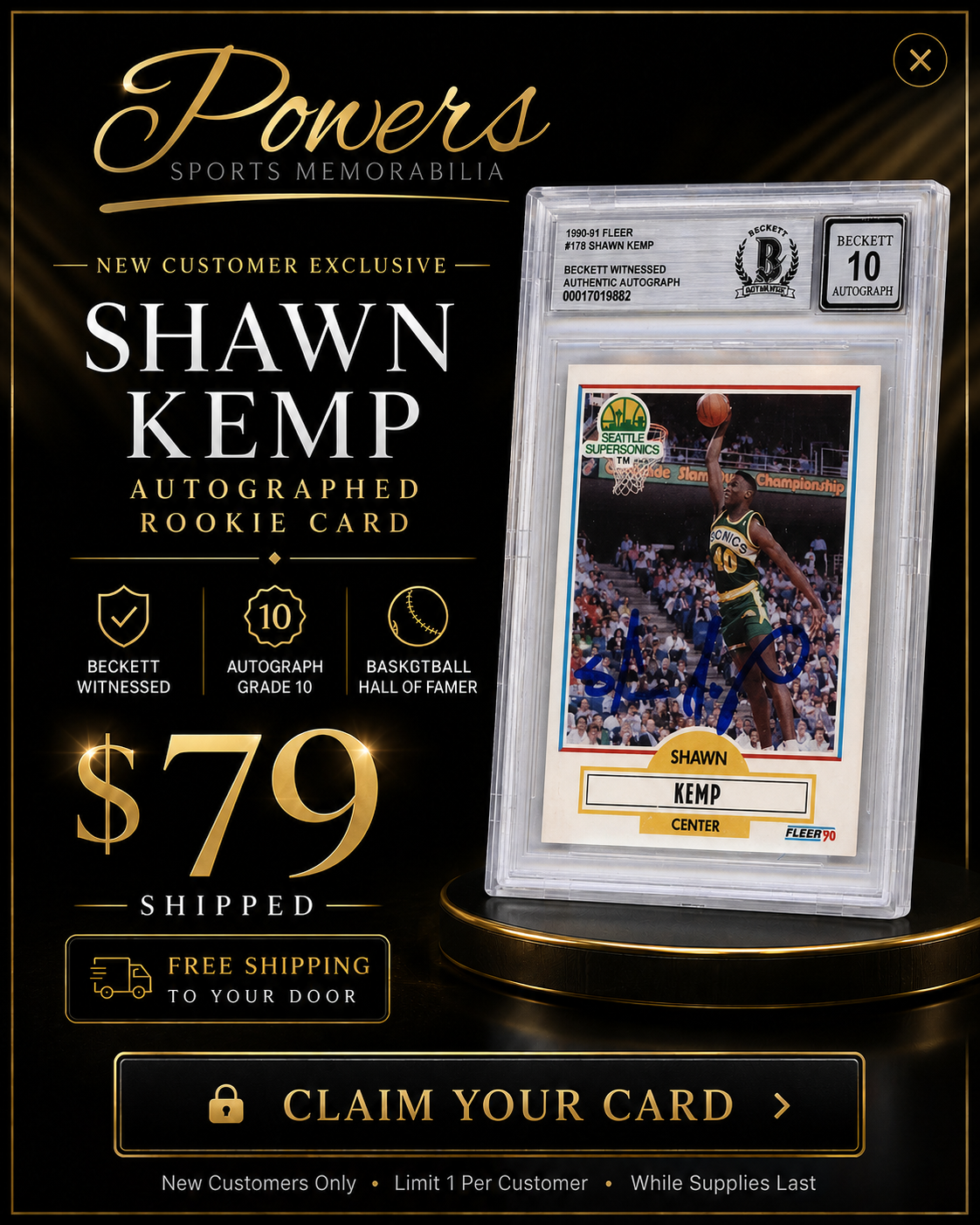 Shawn Kemp Autographed Rookie Card Beckett 10
