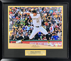 Paul Skenes Autographed Pittsburgh Pirates MLB Debut Signed Baseball 16x20 Framed Photo Hologram COA-Powers Sports Memorabilia