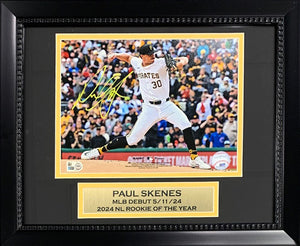 Paul Skenes Autographed Pittsburgh Pirates MLB Debut Signed Baseball 8x10 Framed Photo Hologram COA-Powers Sports Memorabilia