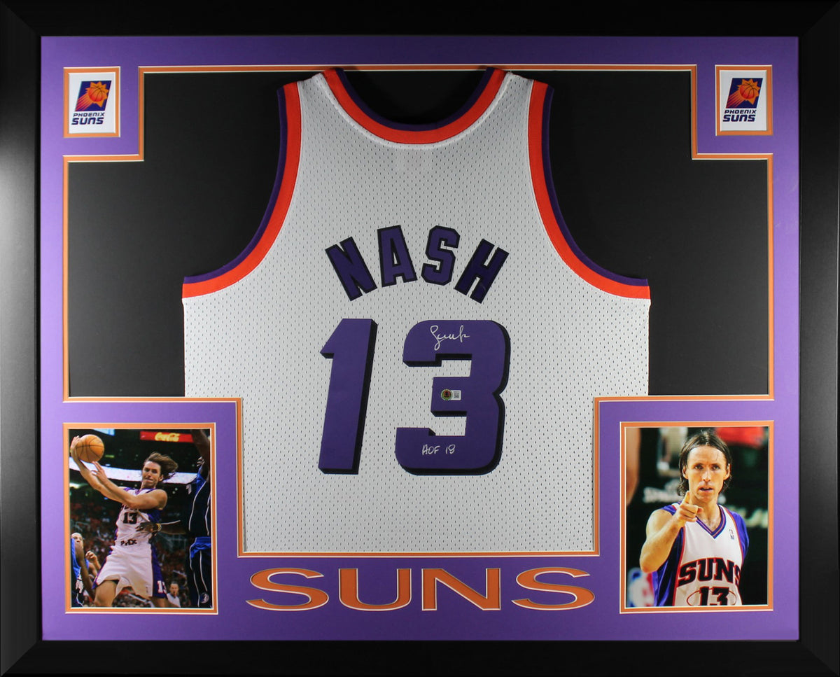 Steve Nash Autographed Phoenix Suns Mitchell &amp; Ness Swingman Signed Basketball Framed Jersey Beckett COA White-Powers Sports Memorabilia