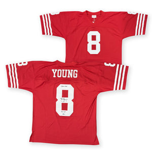 Steve Young Autographed San Francisco 49ers Signed Mitchell & Ness Football Jersey SUPER BOWL XXIX MVP Hall of Fame HOF 2005 Beckett Witness Authenticated-Powers Sports Memorabilia