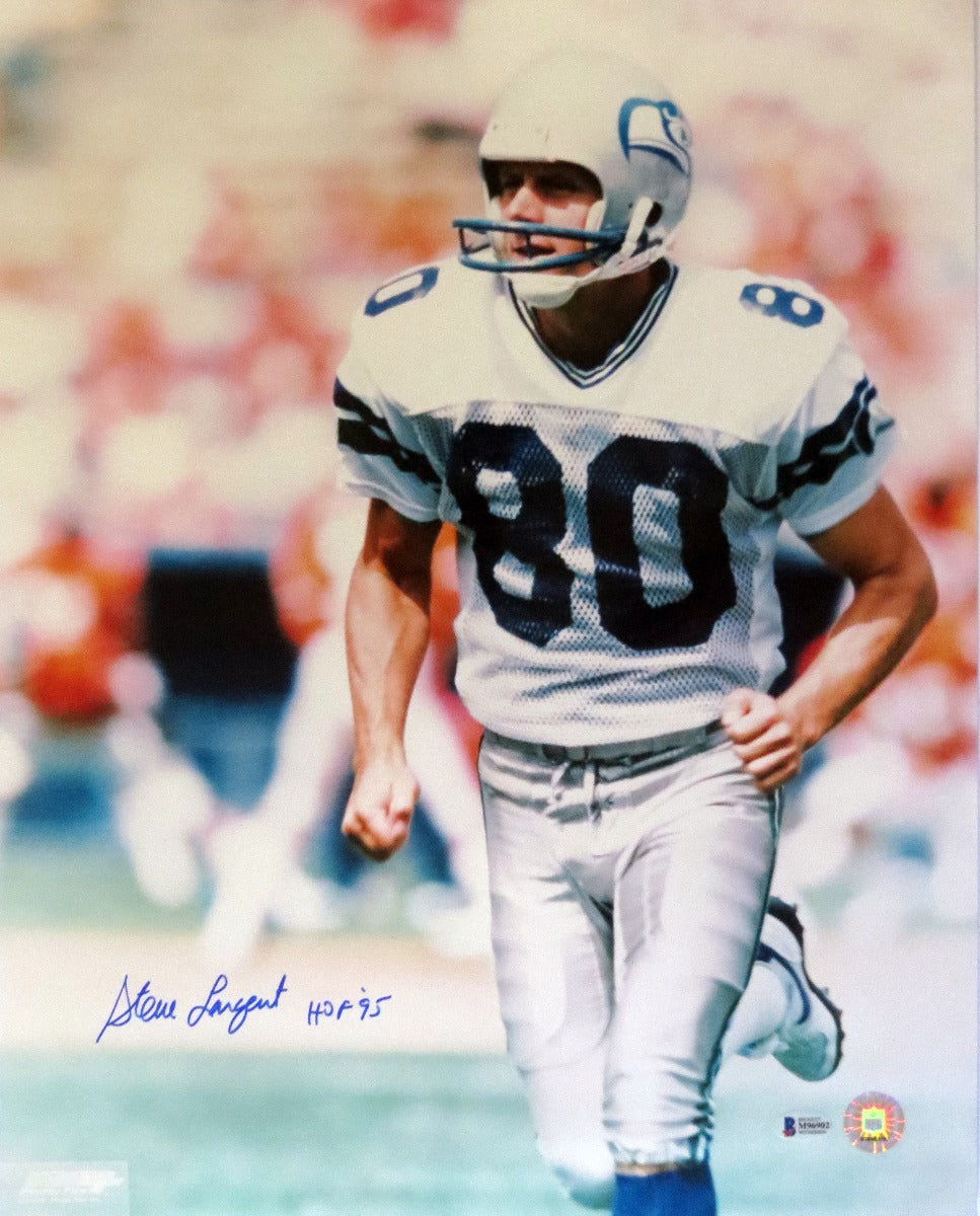Steve Largent Autographed Seattle Seahawks 16x20 Photo W/HOF 95 Beckett Witnessed-Powers Sports Memorabilia